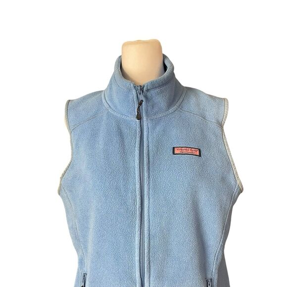 Vineyard Vines Small Fleece Vest Sleeveless Light Blue Full Zip Pockets - Picture 5 of 11
